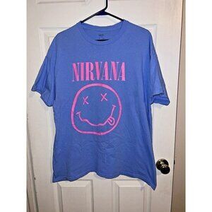 NIRVANA Short-Sleeve Neon Smile Boyfriend Graphic Crewneck T-Shirt Sz XL